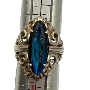 Sterling Silver Vintage-style Blue Opal Marquise Ring singed and stamped